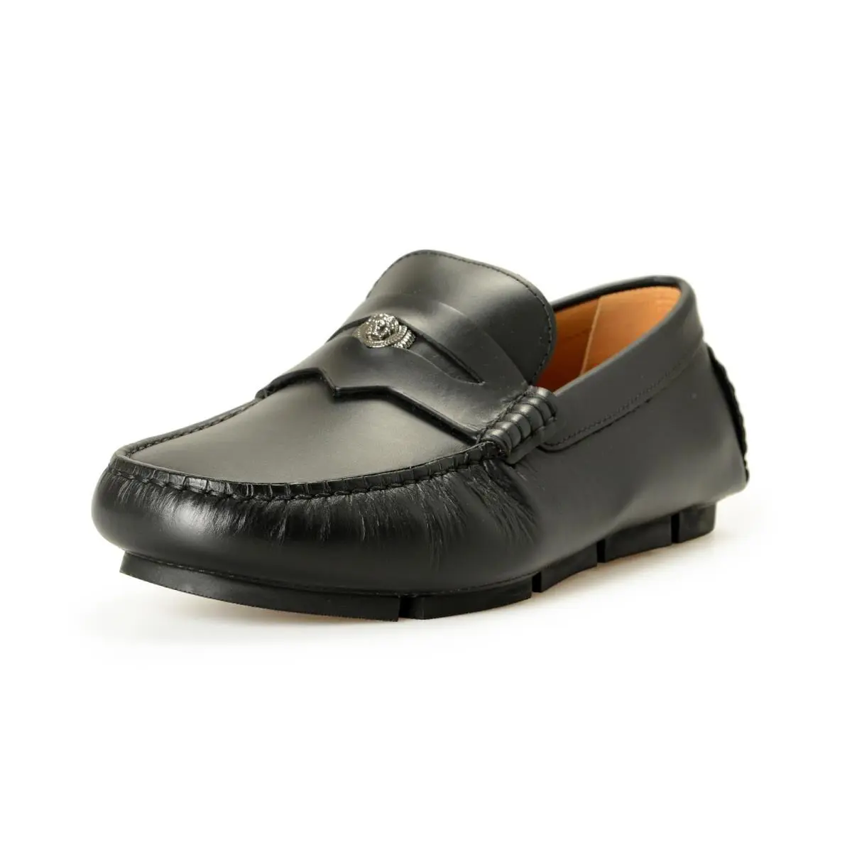 Versace Men`s Leather Silver Medusa Driver Loafers Shoes US 9 IT 42