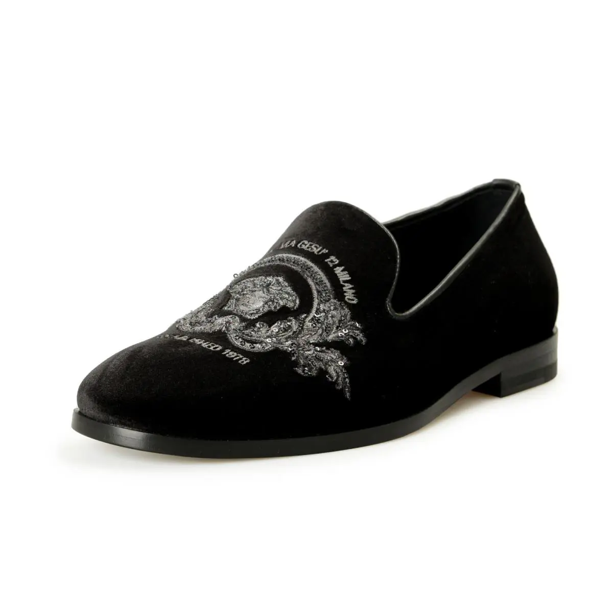 Versace Men`s Velvet Embroidered Slippers Loafers Shoes US 9 IT 42
