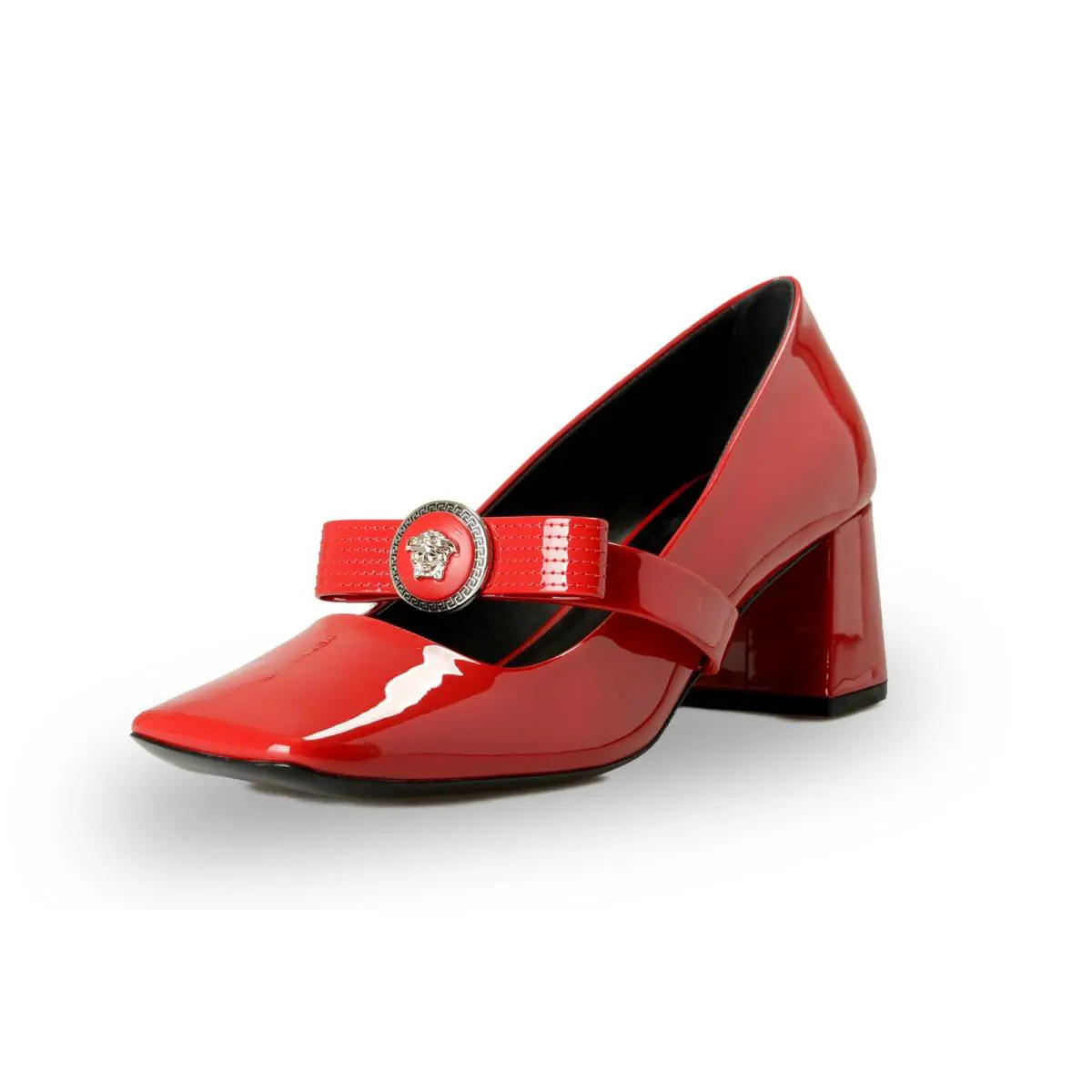 Versace Women`s Red Silver Medusa Head Patent Leather Pumps Shoes US 10 IT 40 - Lipstick Red/Silver