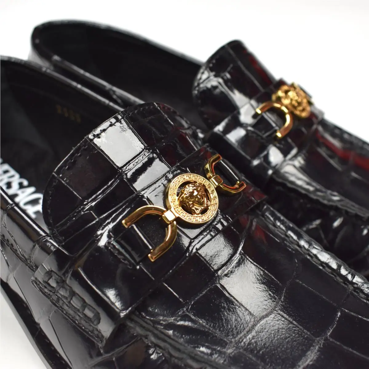 Versace Medusa 95 Black Croc Leather Loafers Shoes Women 36.5