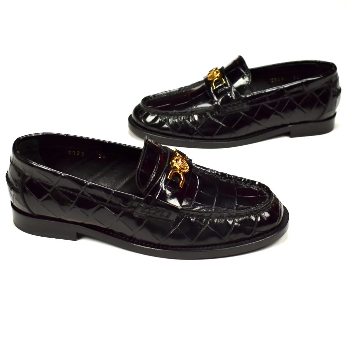 Versace Medusa 95 Black Croc Leather Loafers Shoes Women`s 37