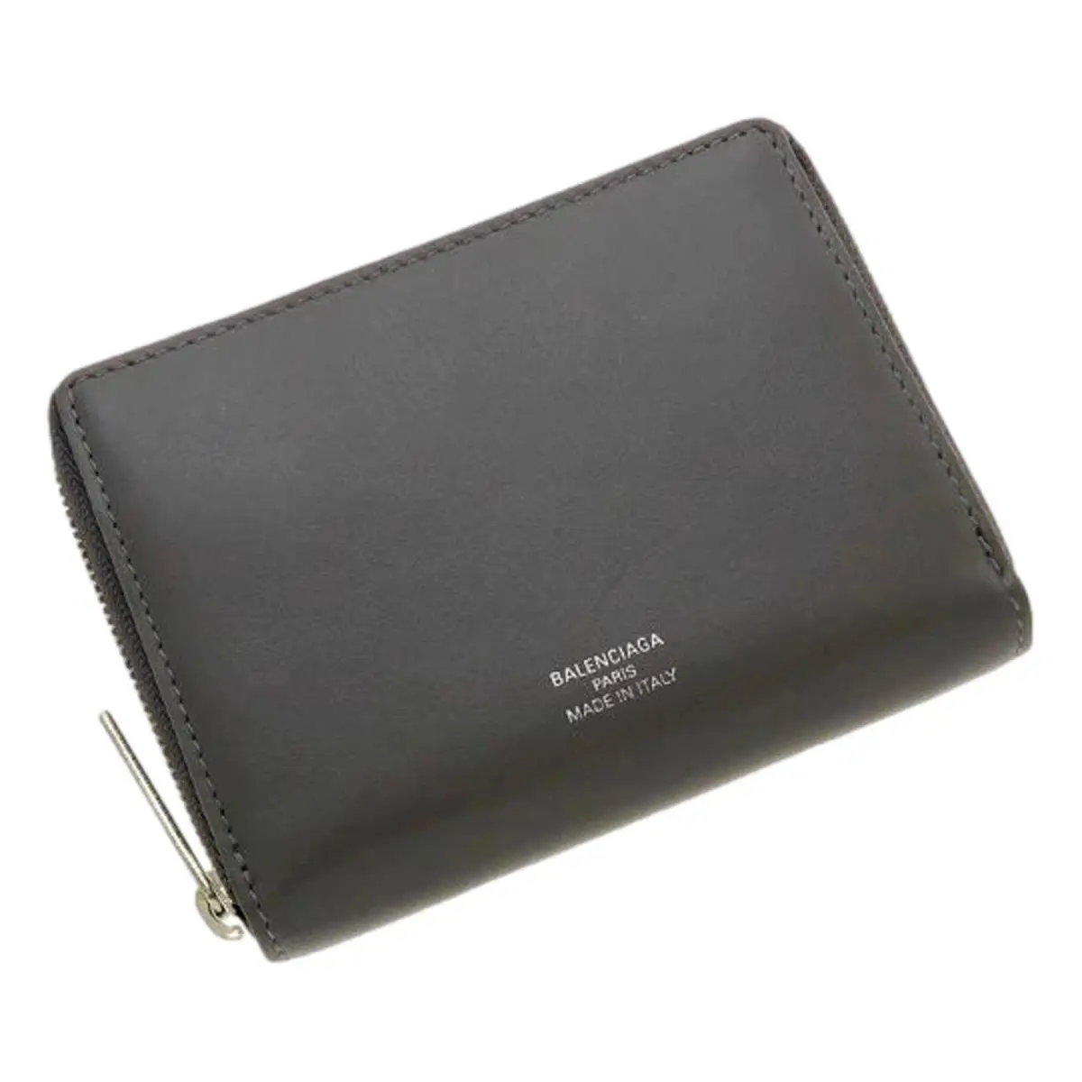 Balenciaga Gray Calfskin Leather Zip Around Coin Case Wallet Card Holder