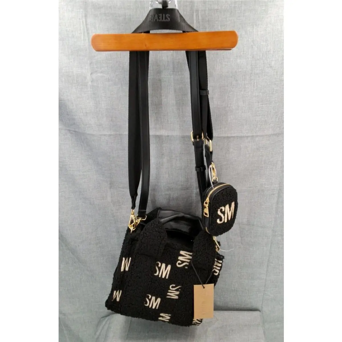 Steve Madden Black Satchel Embroidered Sherpa Bwebber Crossbody Handbag