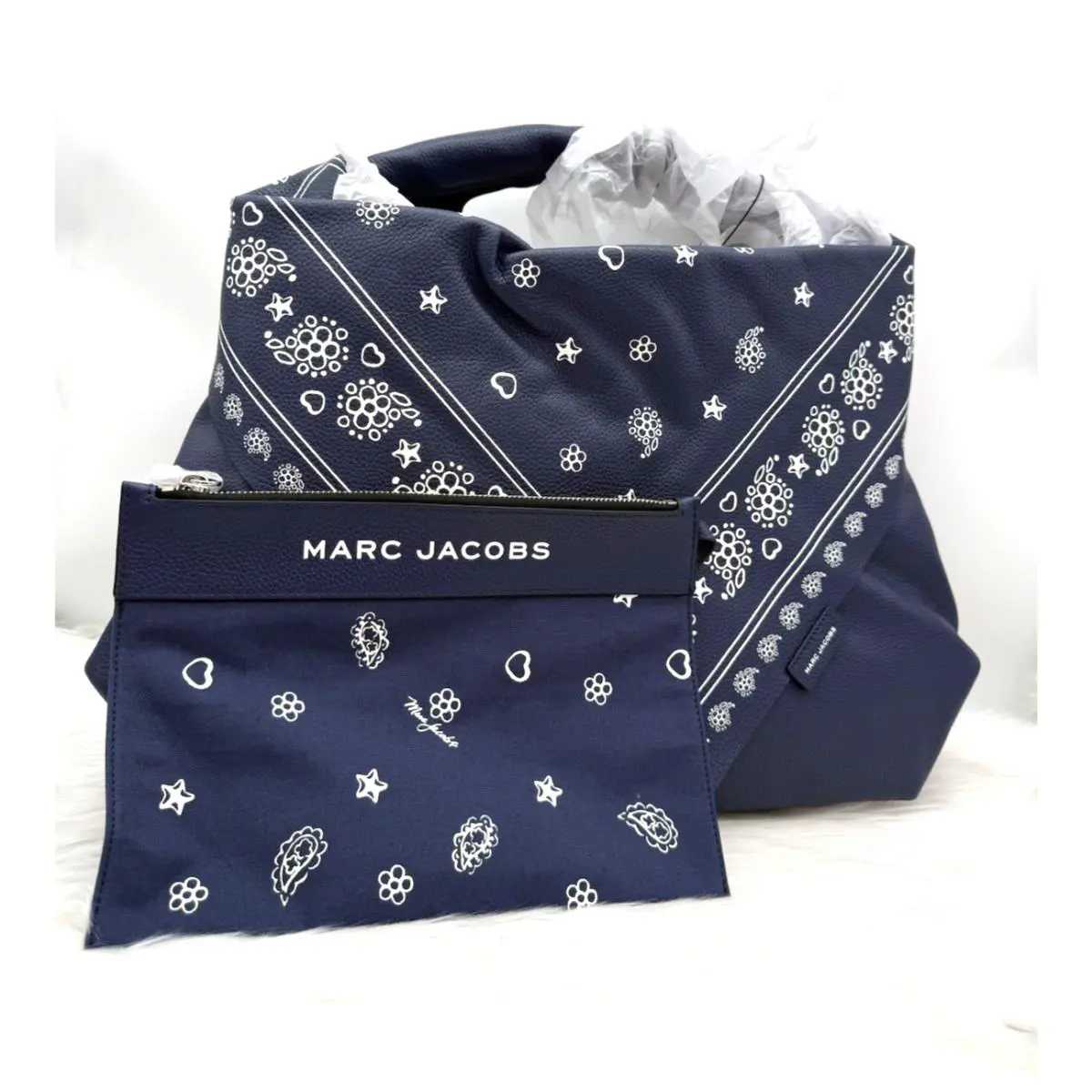 Marc Jacobs The Bandana Print Leather Sack Shoulder Bag In Navy