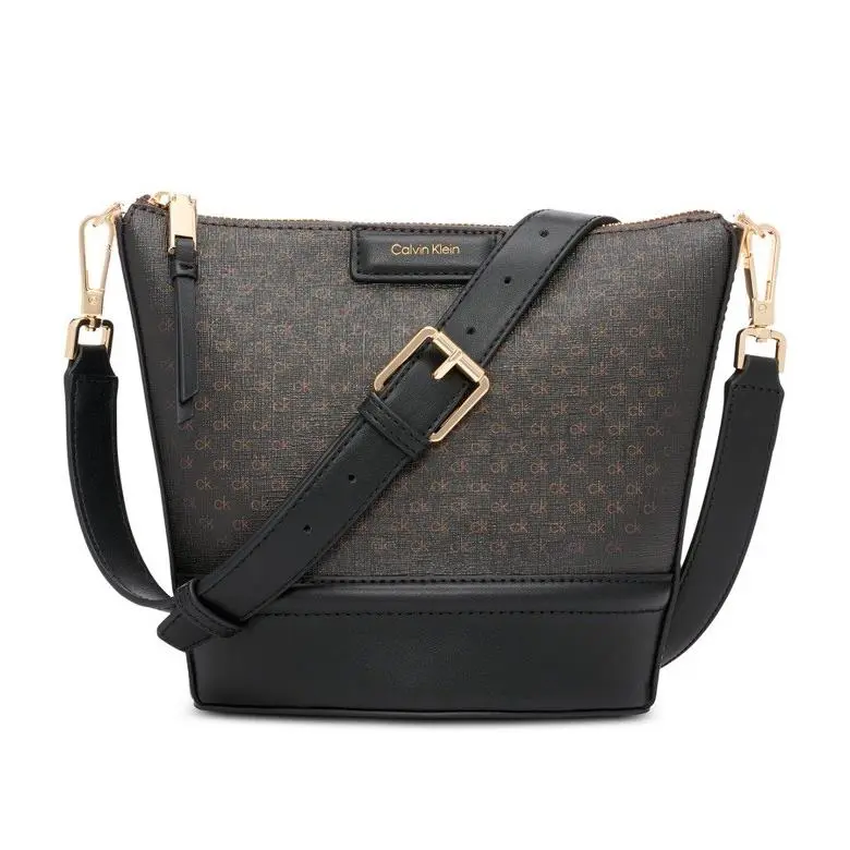 Calvin Klein Ash Women`s Black Ash Signature Adjustable Top Zipper Crossbody.R12