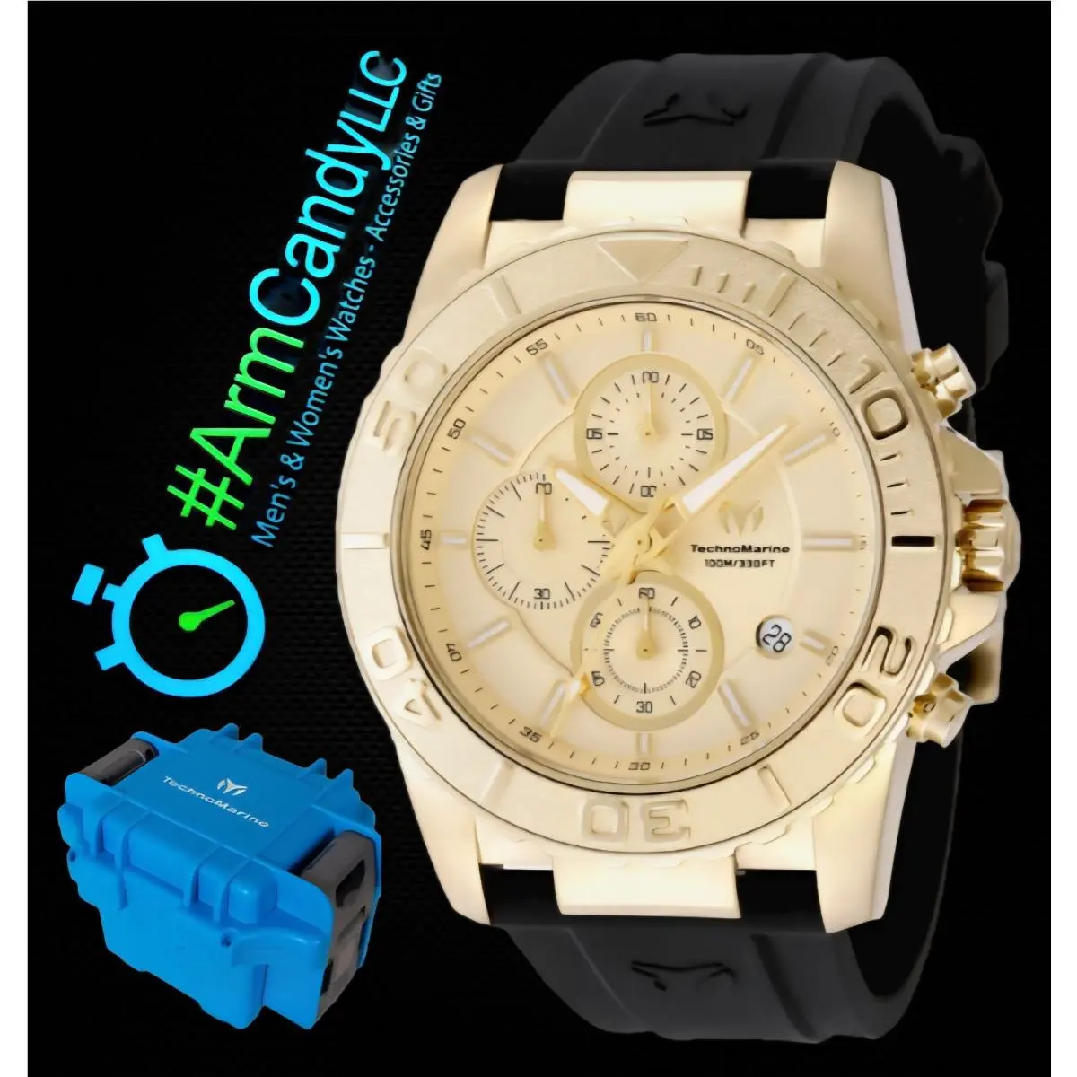 45mm Gold Technomarine Sea Grace Black Silicone Straps Free TM Dive Case by TechnoMarine