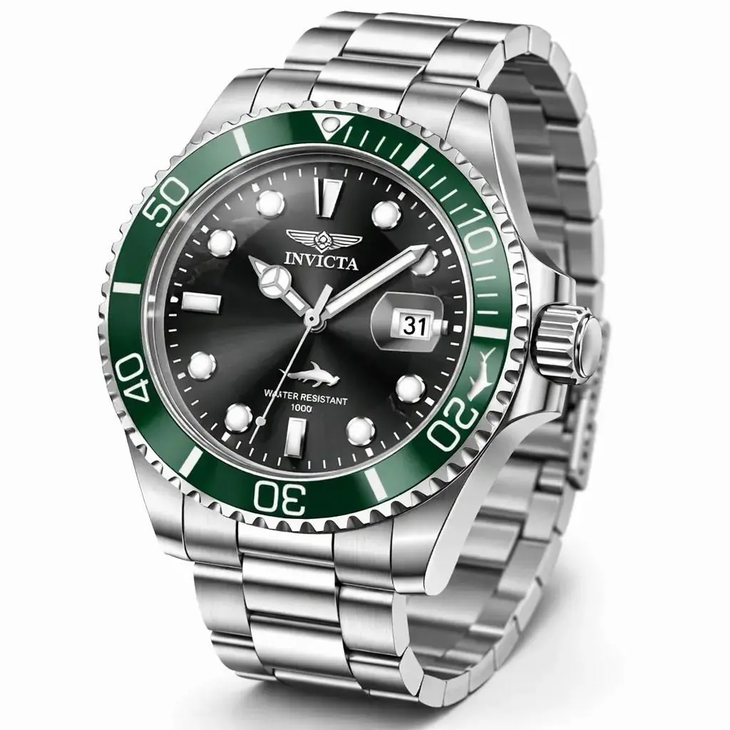 Mens Invicta 50943 Pro Diver 43mm Black Dial Green Bezel Watch