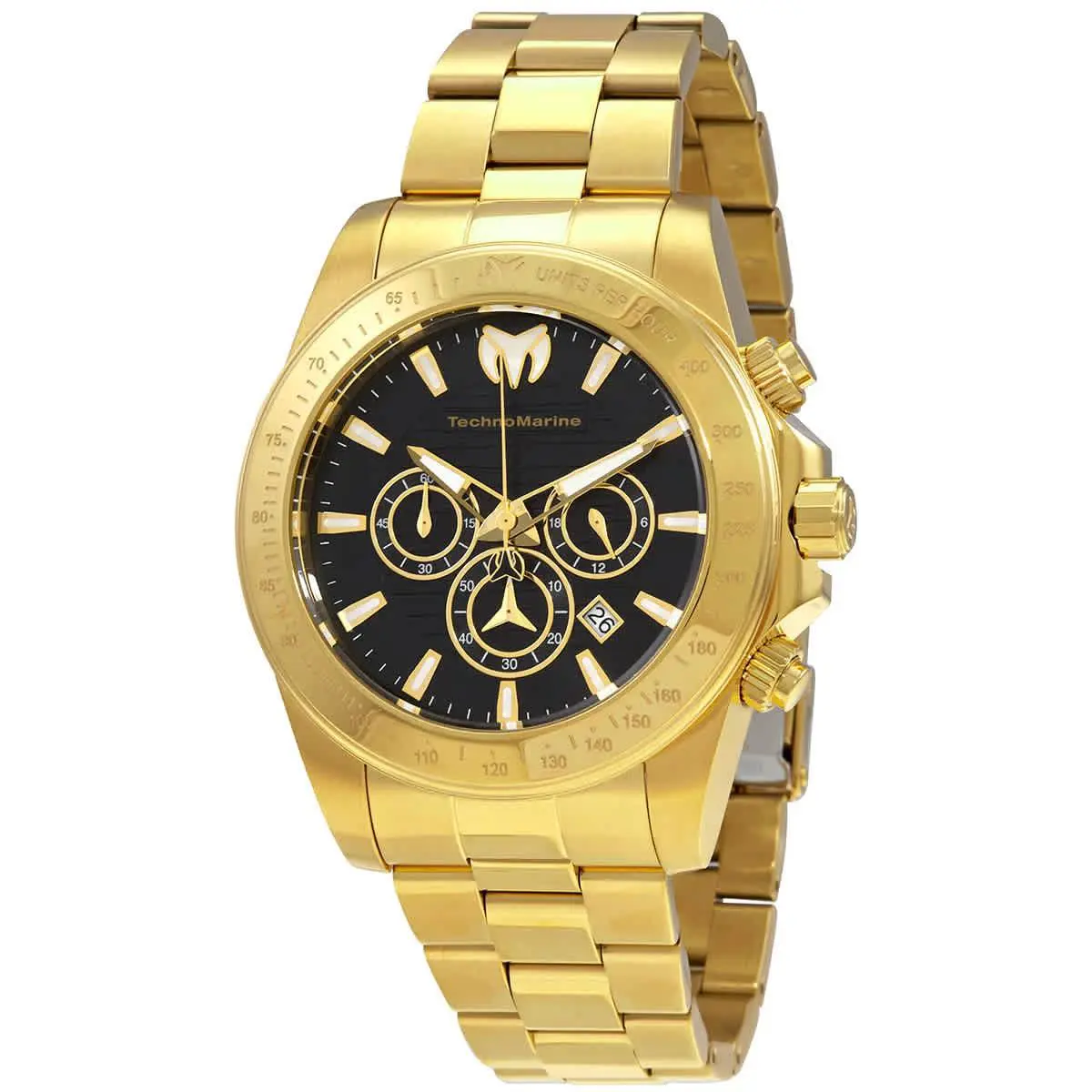 Technomarine Manta Ray Chronograph Black Dial Men`s Watch TM-220131 - Dial: Black, Band: Gold-tone, Bezel: Gold-tone