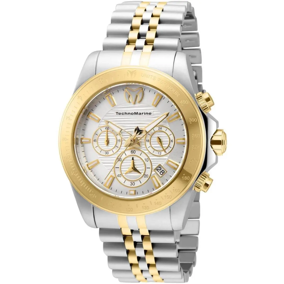 Technomarine Men`s Watch Manta Quartz Chronograph Two Tone Bracelet TM-219020 - Dial: Silver, Band: Yellow, Silver
