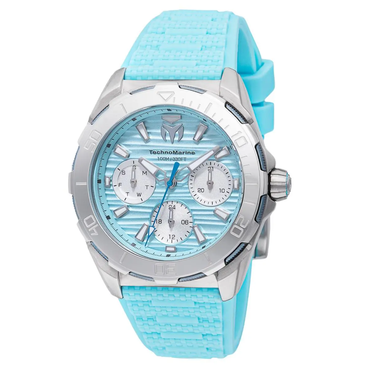 Technomarine Seven Seas Ladies 36mm Ice Blue Multifunction Watch TM-725038 - Dial: Blue, Silver, White, Band: Blue, Bezel: Blue, Silver