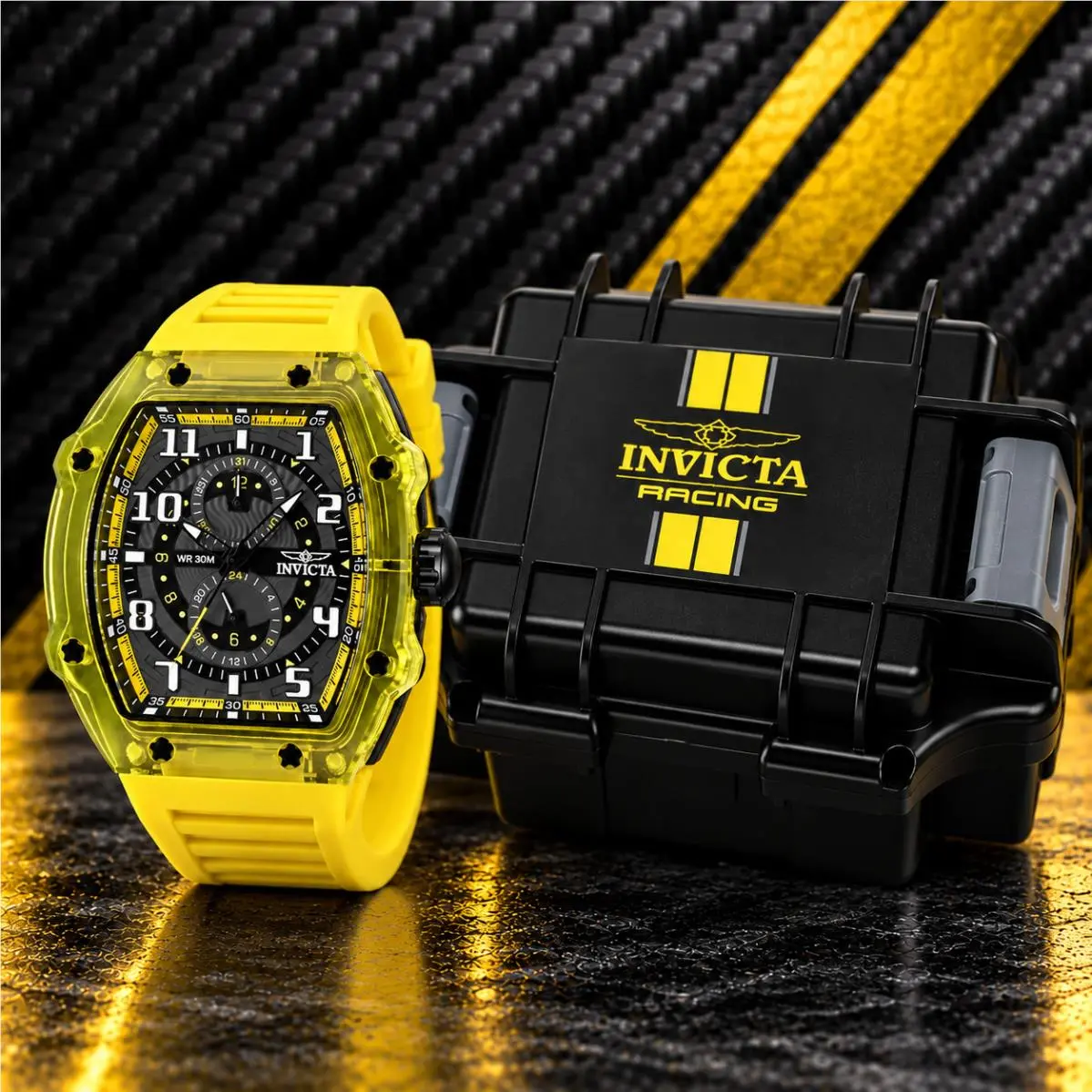 Invicta Racing Cyclone Men`s 48.5mm Yellow Black Watch 48721 + Case