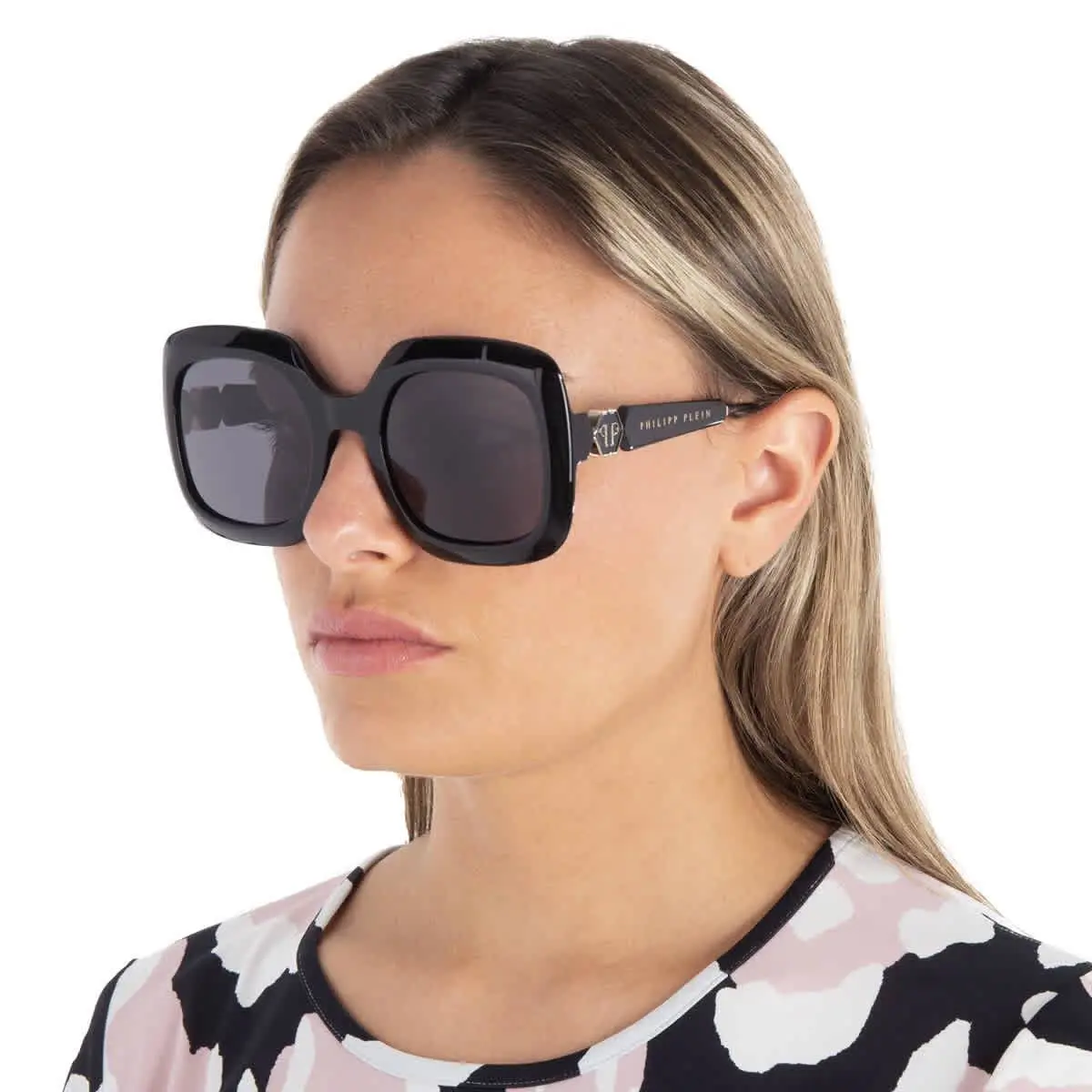 Philipp Plein Grey Square Ladies Sunglasses SPP065S 0700 55 SPP065S 0700 55
