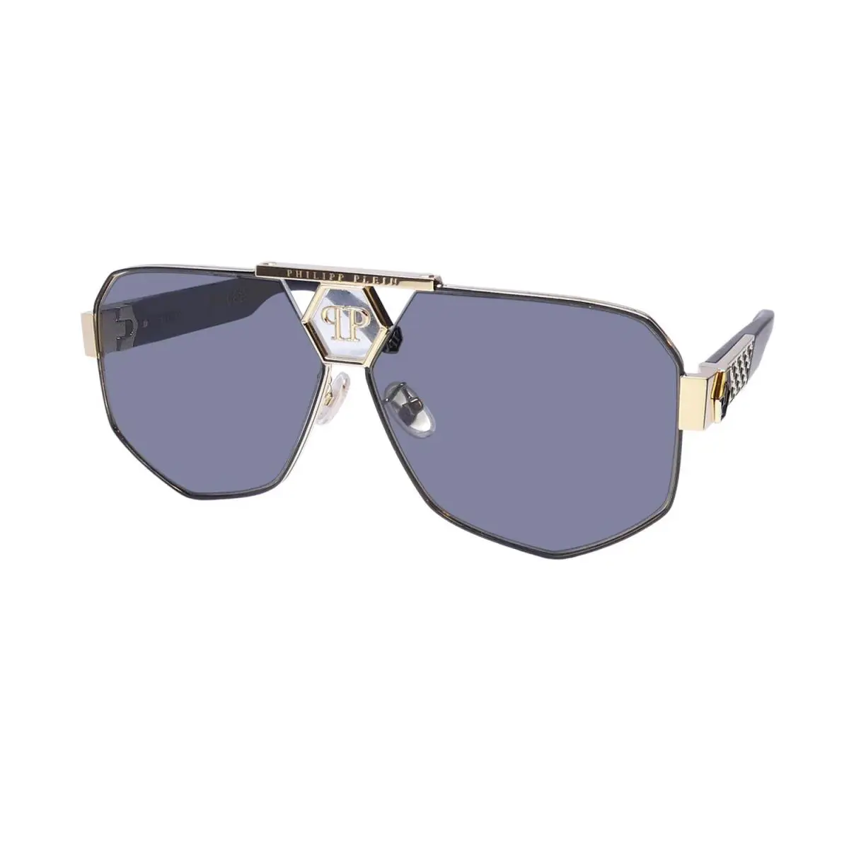 Philipp Plein SPP107 Plein Badge Sunglasses Gold Pilot Full-rim Italy