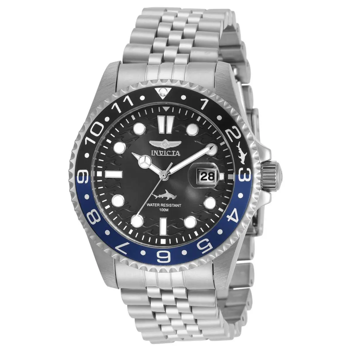 Invicta Men`s Watch Pro Diver Black and Blue Bezel Silver Tone Bracelet 30620