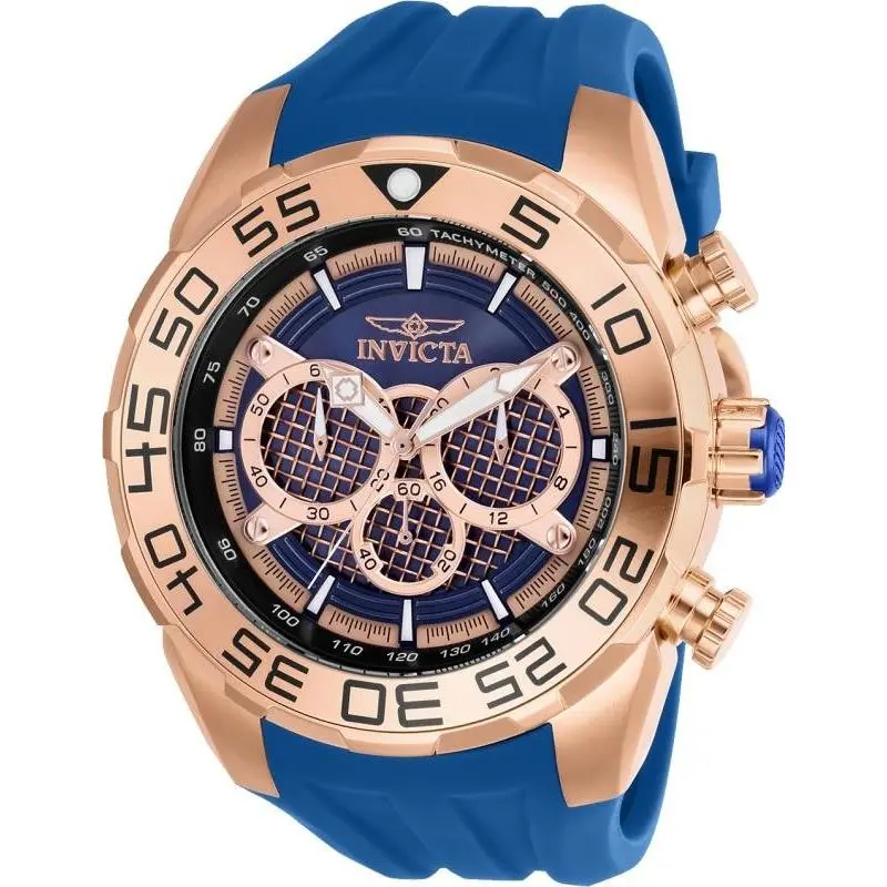 Men`s Watch Speedway Chrono Rose Gold and Blue Dial Rubber Strap 26305 by Invicta