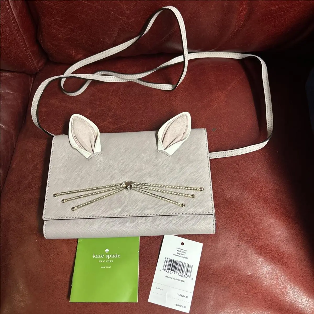 Kate Spade Mauve Hop To It Mini Hayden 3D Bunny Rabbit Novelty Wallet Crossbody