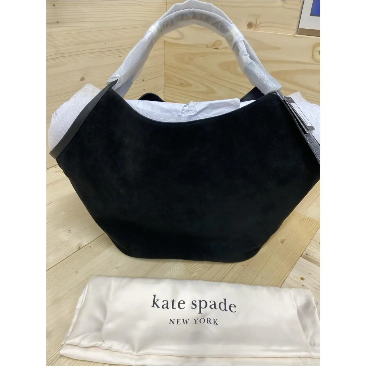 Kate Spade New York Deco Suede Large Tulip Tote Black Style KM498 New