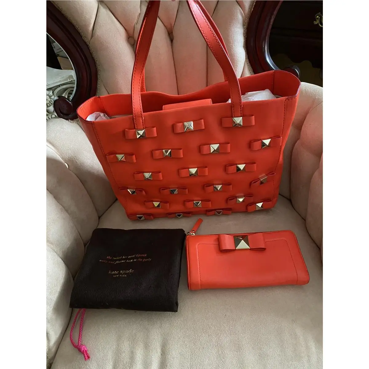 Kate Spade Janis Bow Terrace Maraschino Leather Handbag Tote Wallet