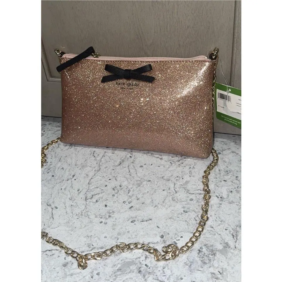 Kate Spade Mavis Street Amy Rose Gold Sparkle Bow Crossbody Bag