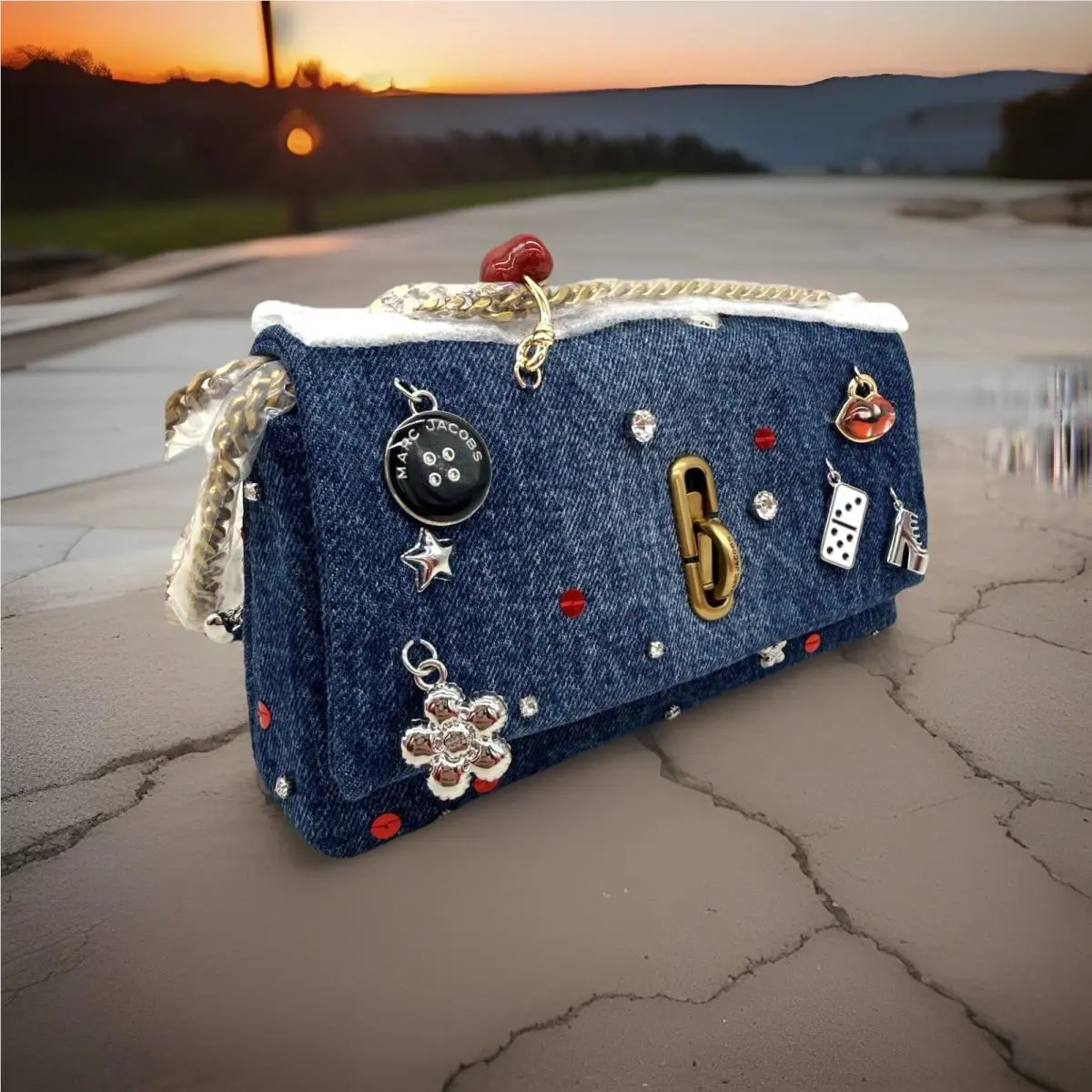 Marc Jacobs The Trinket Charm Denim Dual Chain Mini Crossbody Bag