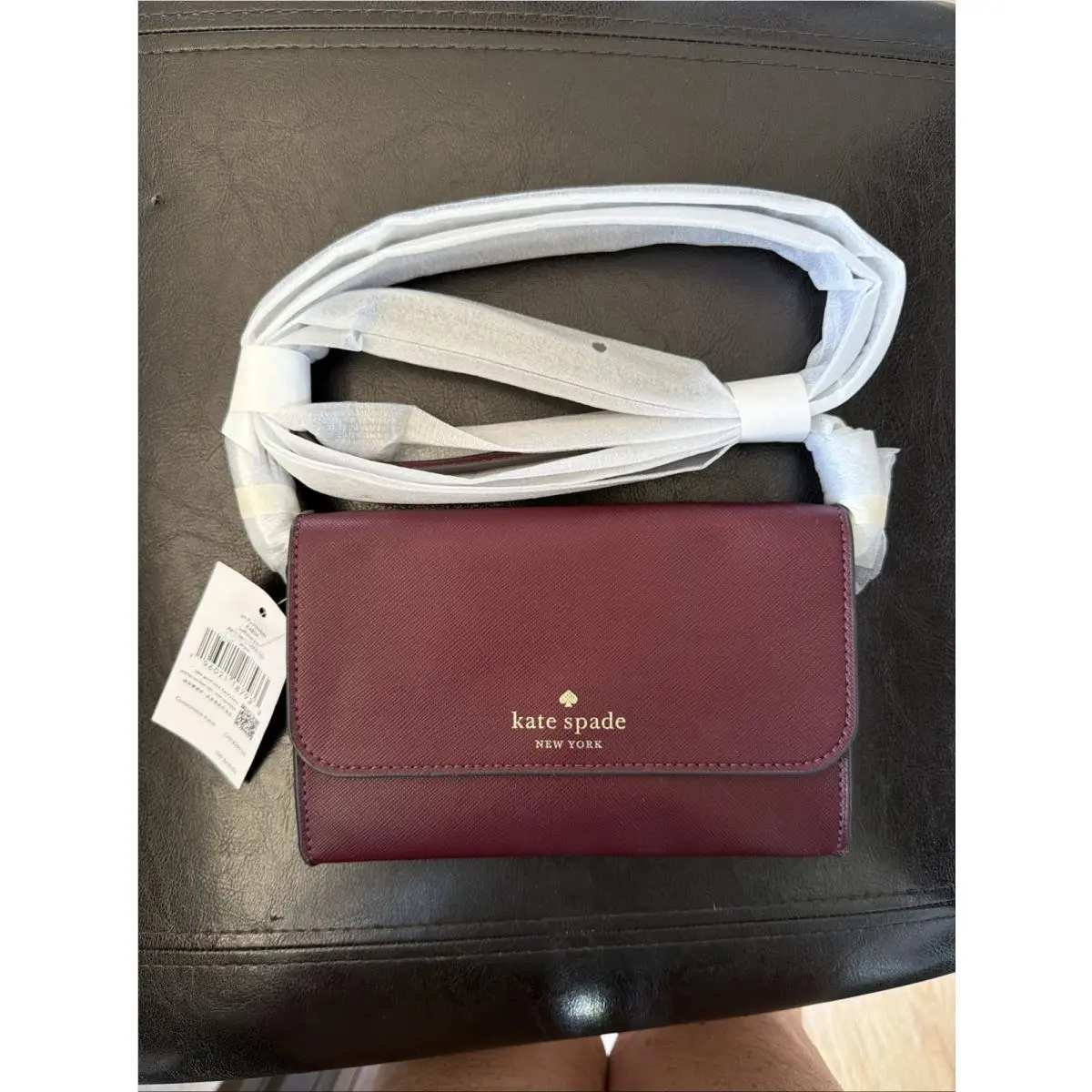 Kate Spade Small Flap Crossbody – Deep Berry Saffiano Leather Slim Design