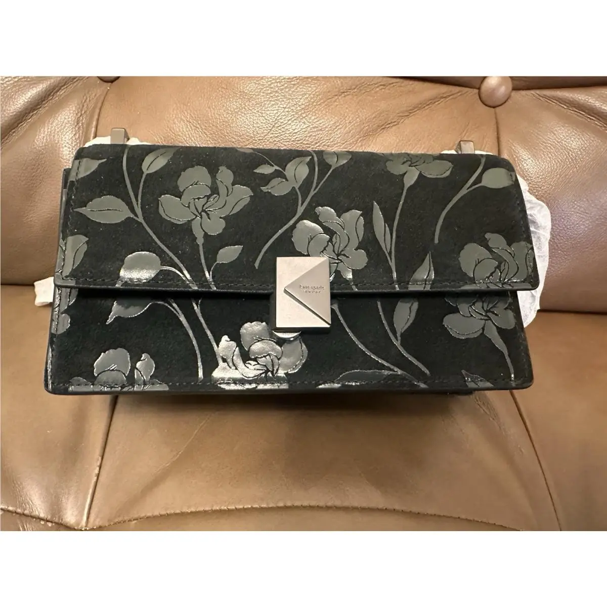 Kate Spade New York Deco Uptown Blooms Printed Suede Mini Flap Chain Crossbody