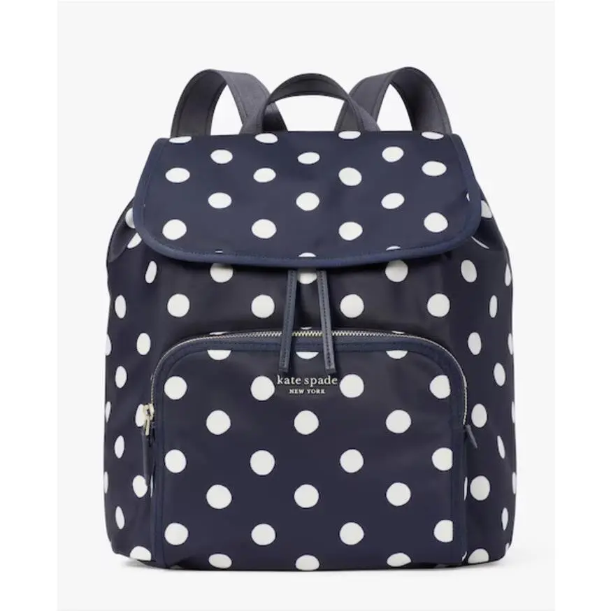 Kate Spade Little Better Sam Nylon Medium Drawstring Backpack Rich Navy Dot