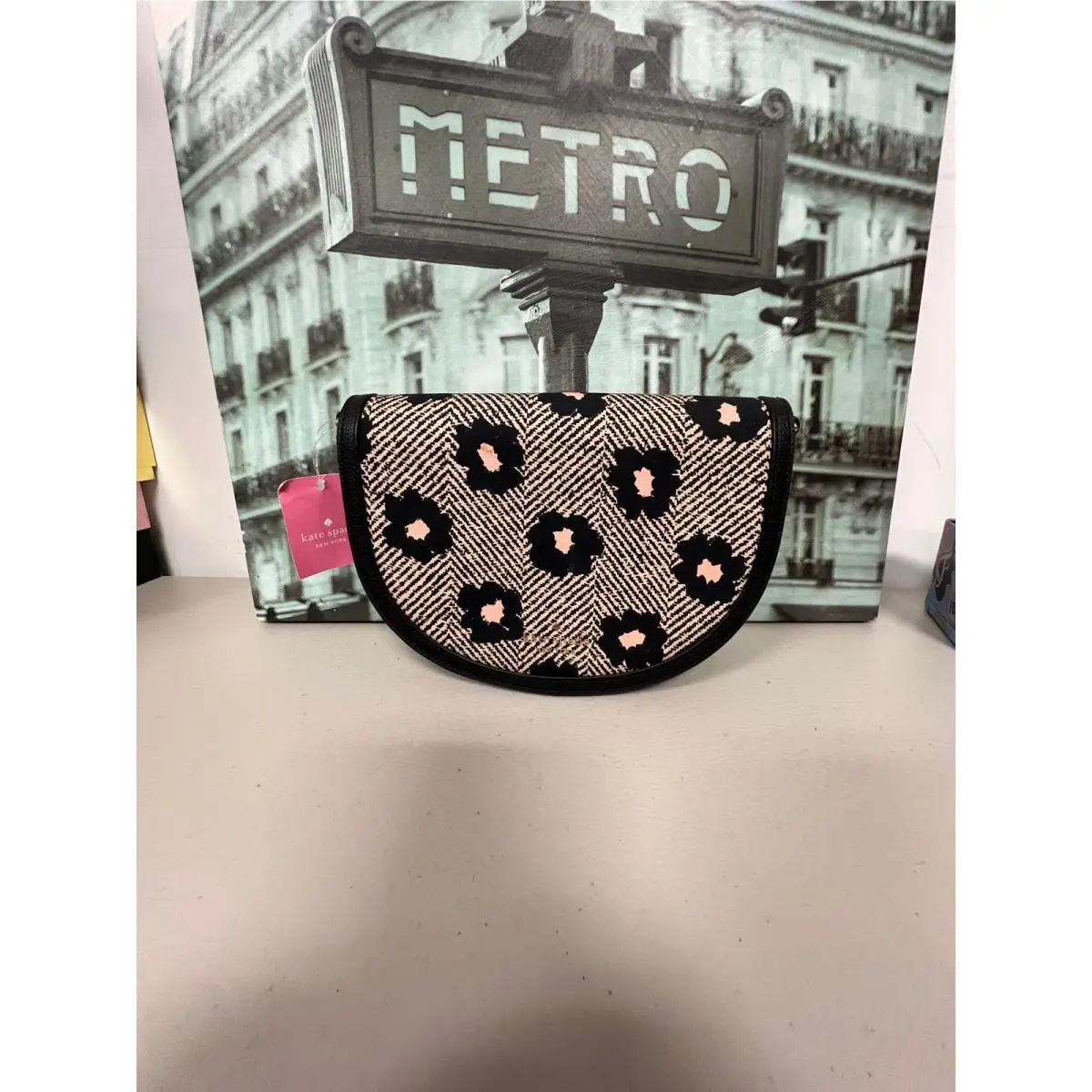Kate Spade K8145 Luna Crescent Crossbody Herringbone Floral Black Multi