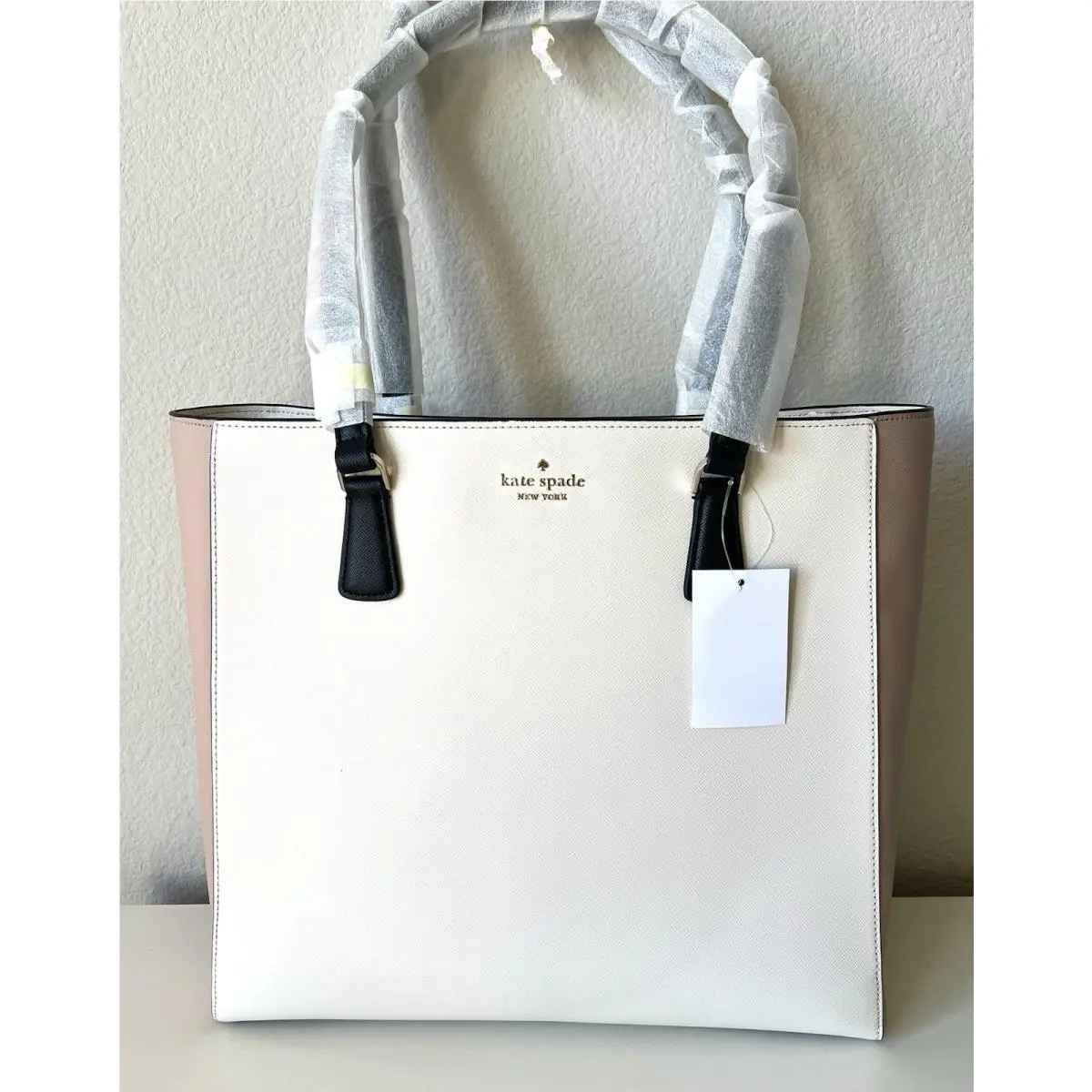 Kate Spade Perry Laptop Tote Colorblock Leather Warm Beige New