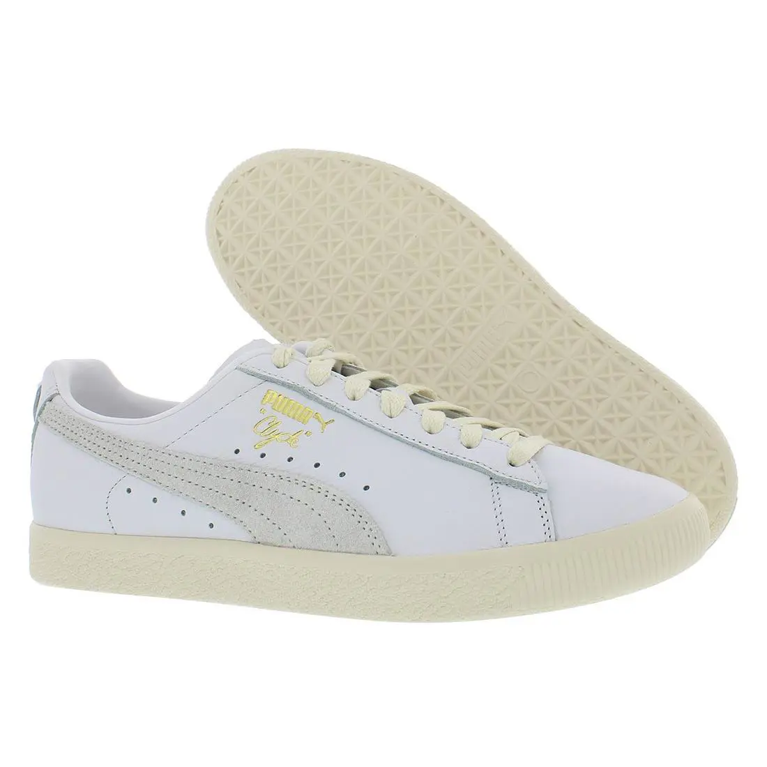 Puma Clyde Base Mens Shoes Size 9.5 Color: Puma White/frosted Ivory/puma Team - Puma White/Frosted Ivory/Puma Team Gold, Main: White