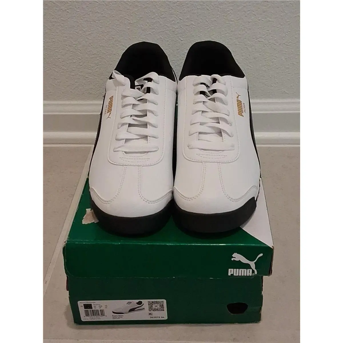 Puma Men`s Sz 13 Roma Basic Sneakers Lace Up White-black Shoes Only Tried ON