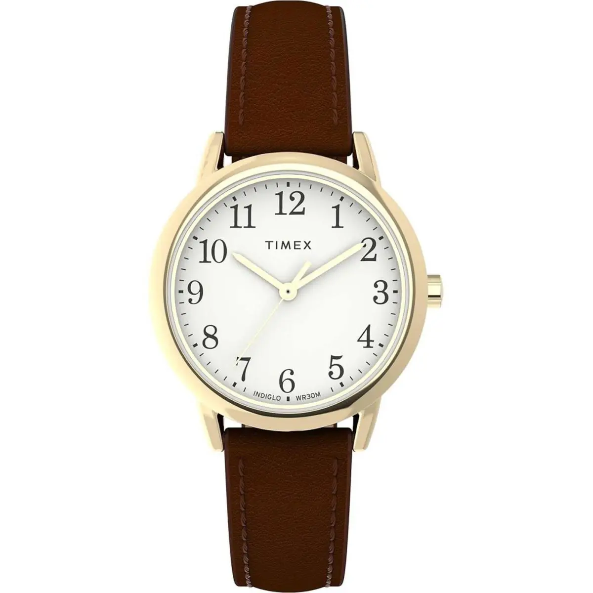 Timex Women`s Watch Easy Reader White Dial Brown Leather Eco Strap TW2W32600JT - Dial: White, Band: Brown
