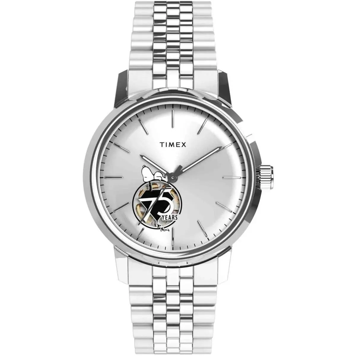 Timex Men`s Watch Marlin x Peanuts Snoopy Automatic Silver Bracelet TW2Y450000Q - Dial: Silver, Band: Silver