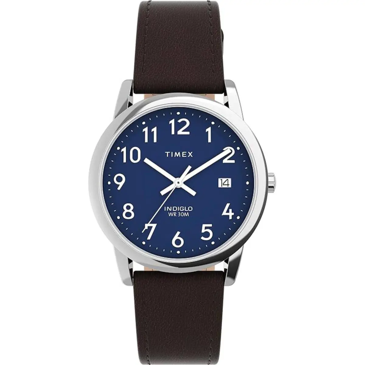 Timex Men`s Watch Easy Reader Quartz Blue Dial Black Leather Strap TW2V752009J - Dial: Blue, Band: Black