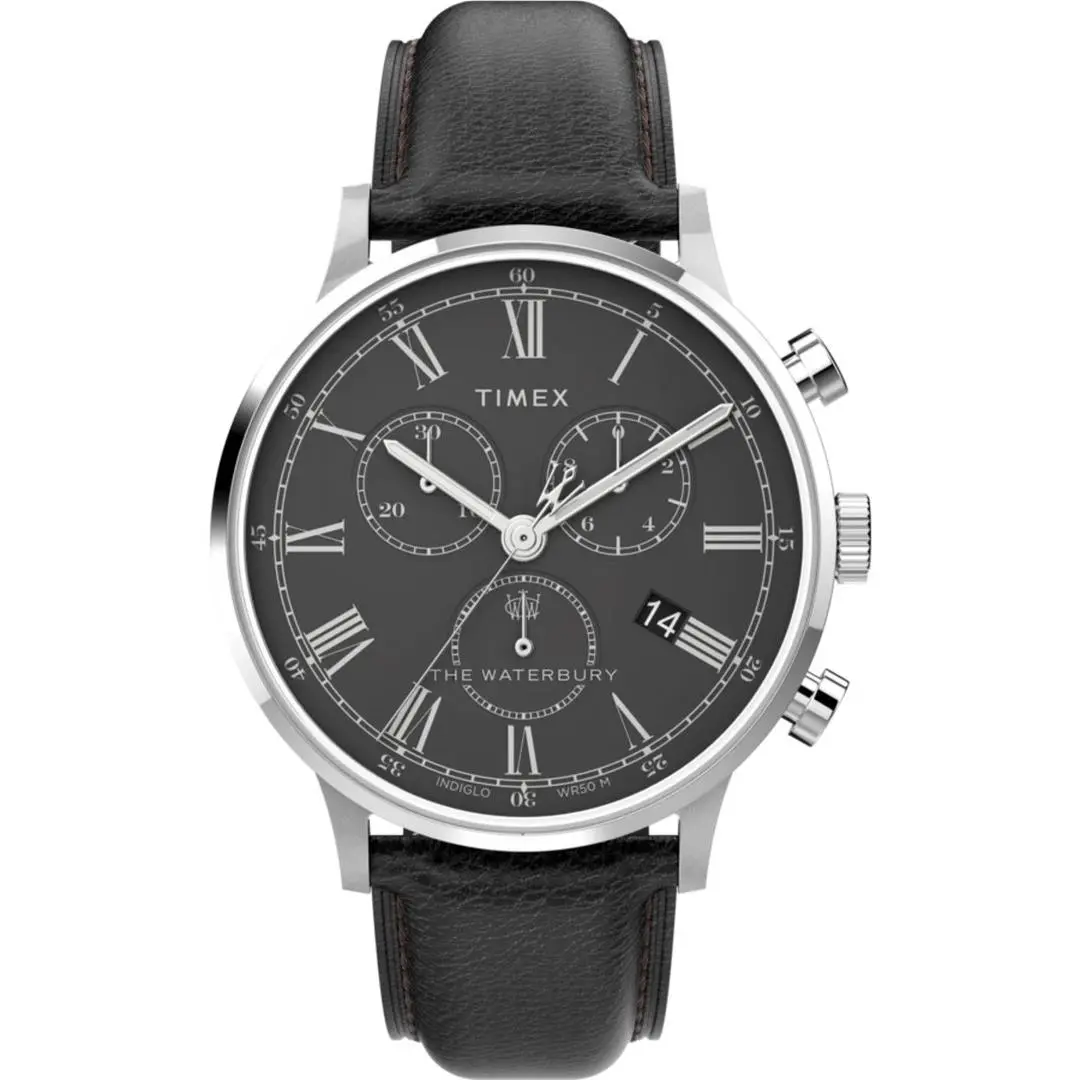 Timex Waterbury Classic Chronograph 40mm Leather Strap Men`s Watch TW2U88300