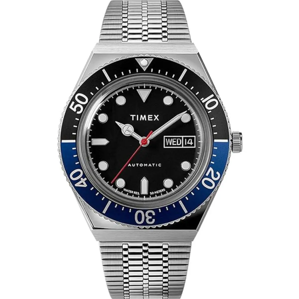 Timex Men`s Watch M79 Automatic Black Dial Silver Steel Bracelet TW2U29500V3