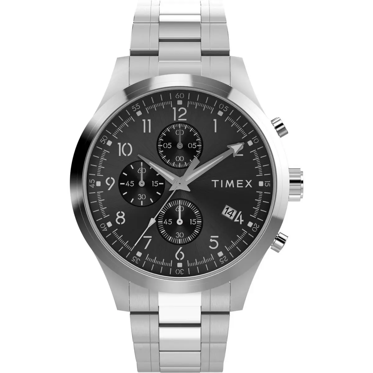 Timex Men`s Dress Chronograph 43mm Watch Bracelet Dial Case Silver-tone Black