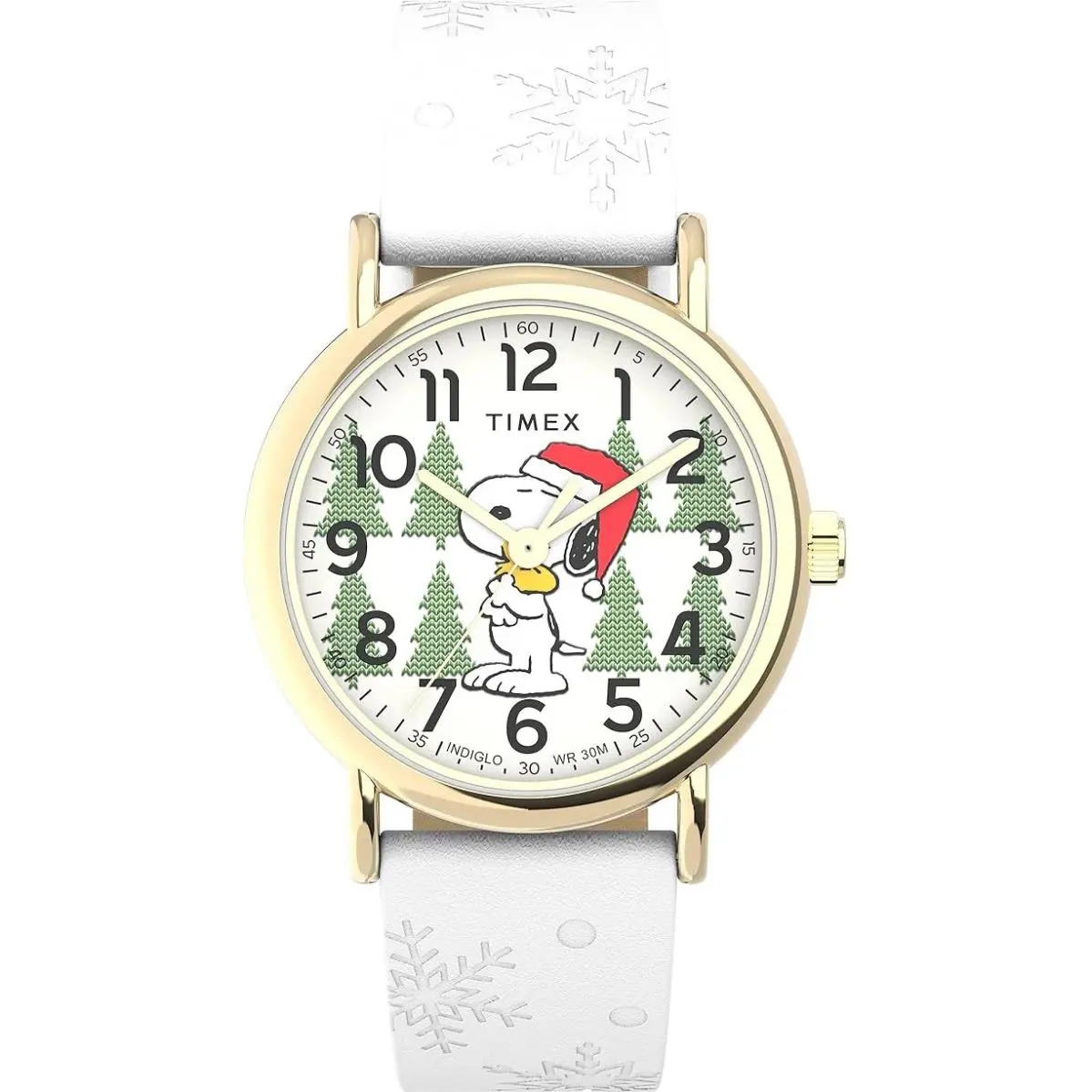 X Peanuts Holiday Weekender 38 mm Leather Strap Watch TW2W24100 by Timex