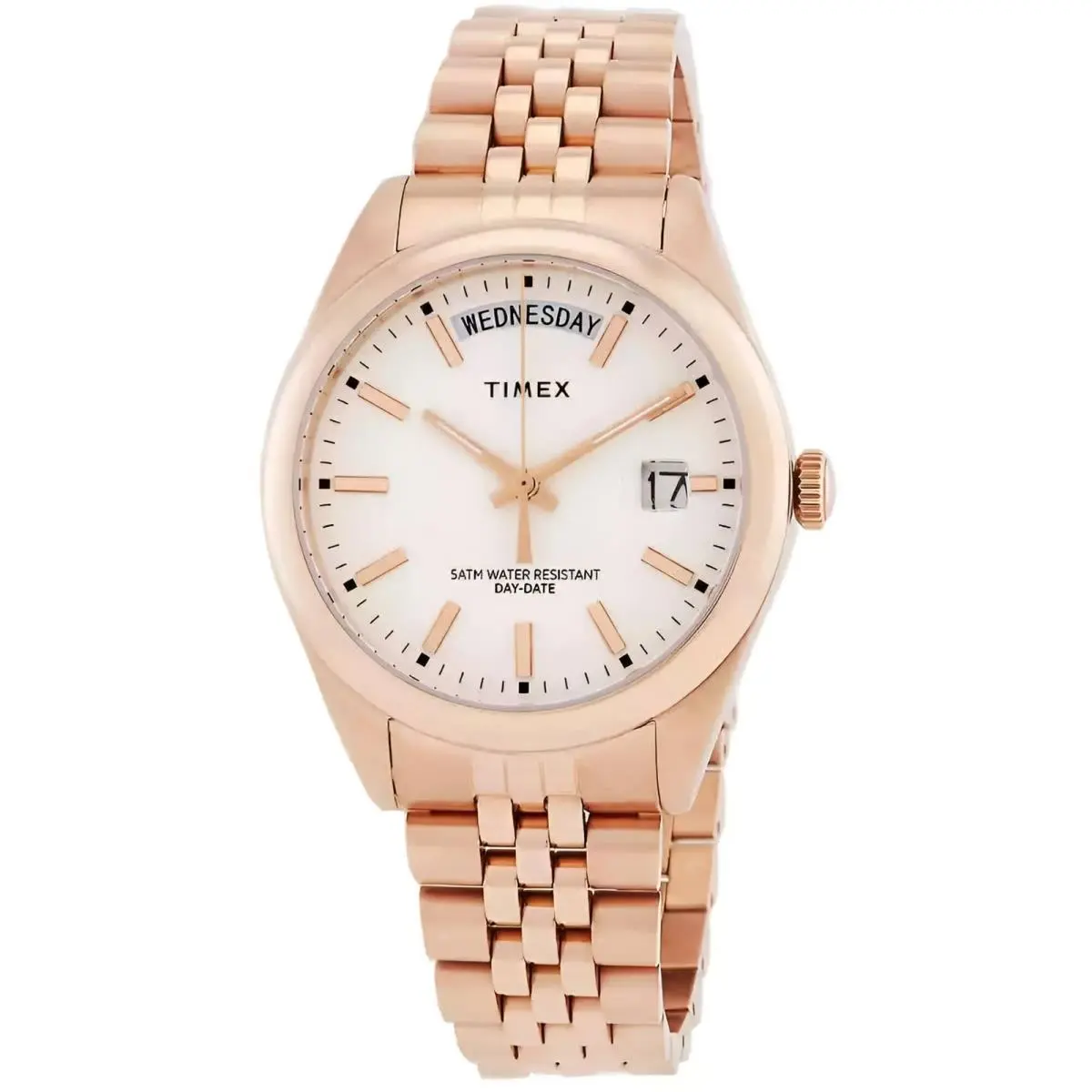 Women`s Watch Legacy White Dial Rose Gold Bracelet Day-date TW2W32200VQ by Timex