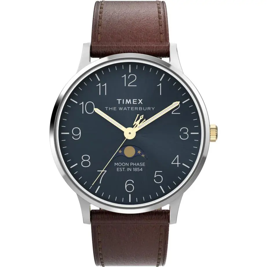 Waterbury Classic Moon Phase 40mm Leather Strap Watch TW2W75600 by Timex