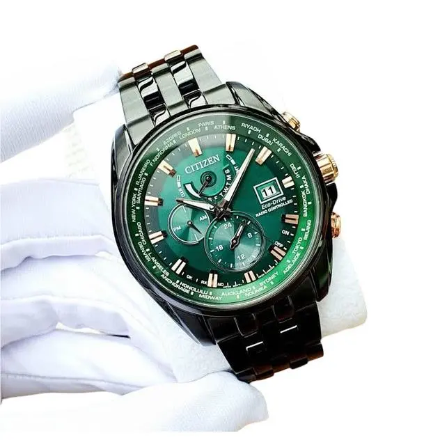 Citizen Blue Dial Sapphire Crystal AT9126-82L Radio Controlled Men`s Watch - Dial: Green, Band: Black, Bezel: Black