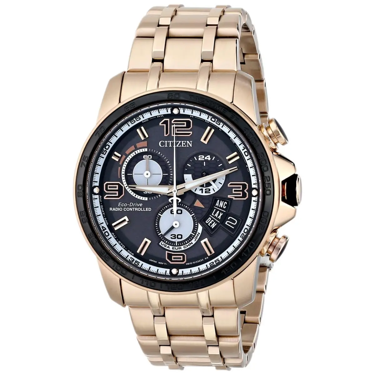 Citizen BY0108-50E Eco-drive Black Chronograph Dial Rose Gold Tone Mens Watch