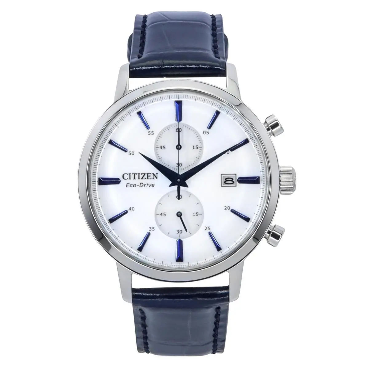 Eco-drive Chronograph Leather Strap White Dial CA7069-16A Men`s Watch by Citizen