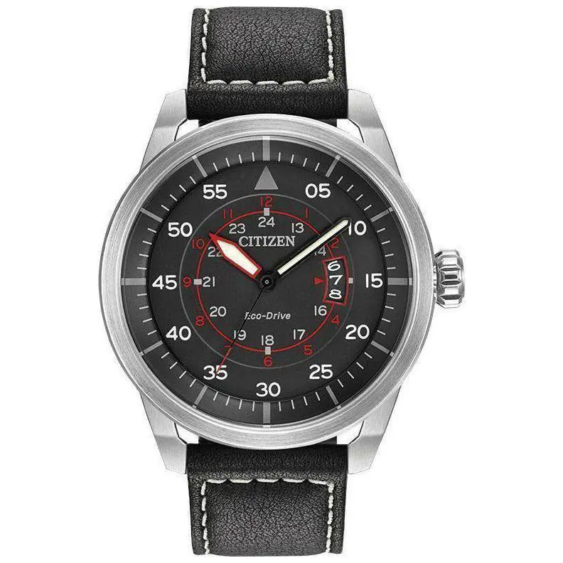Citizen Avion Black Dial Black Leather Men`s Watch AW1361-01E