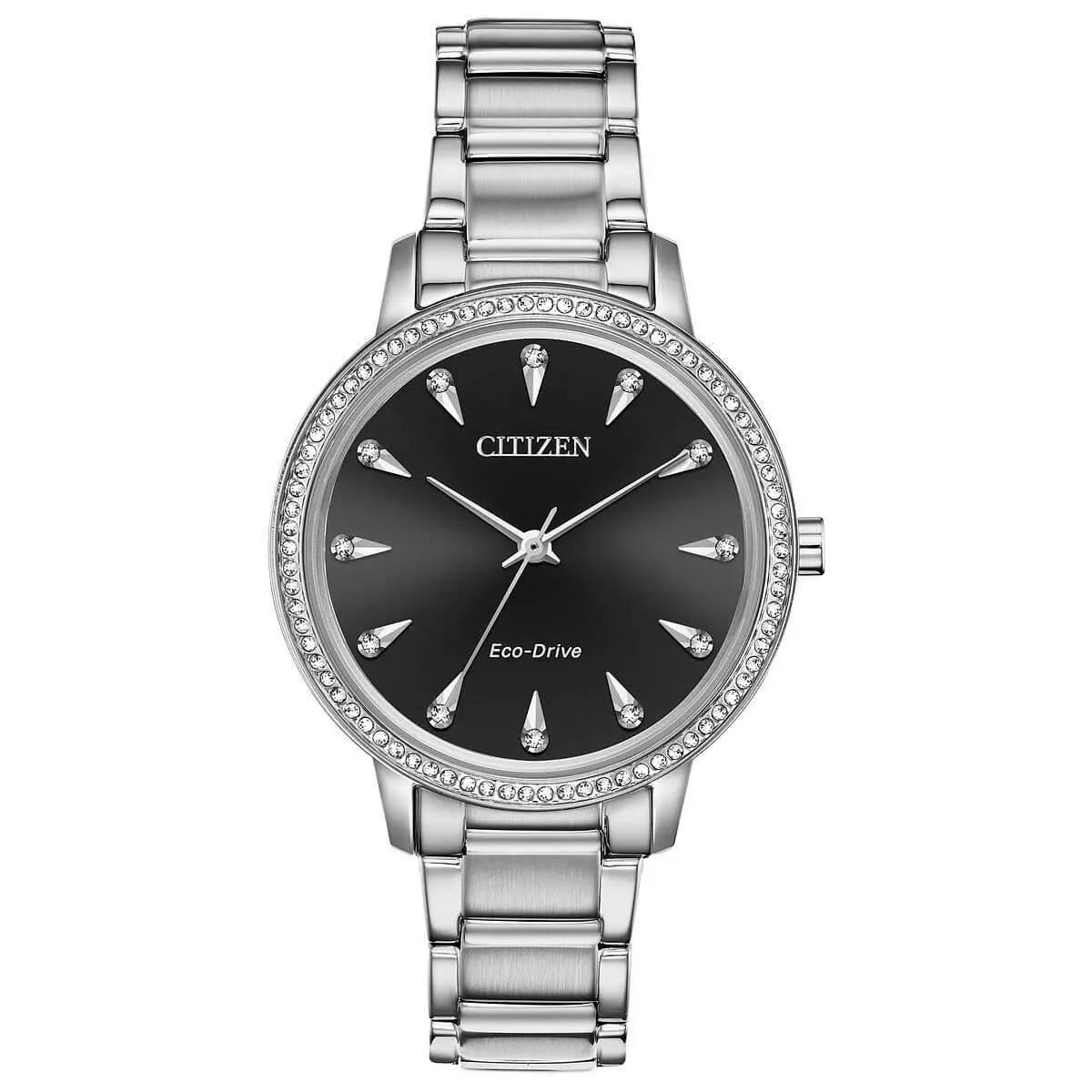 Citizen FE7040-53E Silhouette Crystal Ladies Black Dial 36mm Watch - Dial: Black, Band: Silver, Bezel: Silver