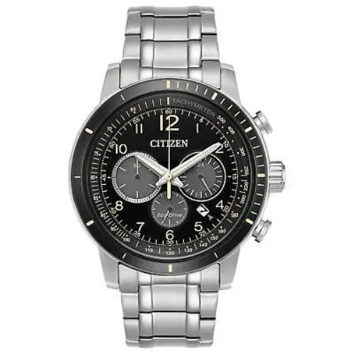 Citizen CA4358-58E Eco-drive Brycen Men`s Black Dial 44 mm Watch - Dial: Black, Band: Silver, Bezel: Silver
