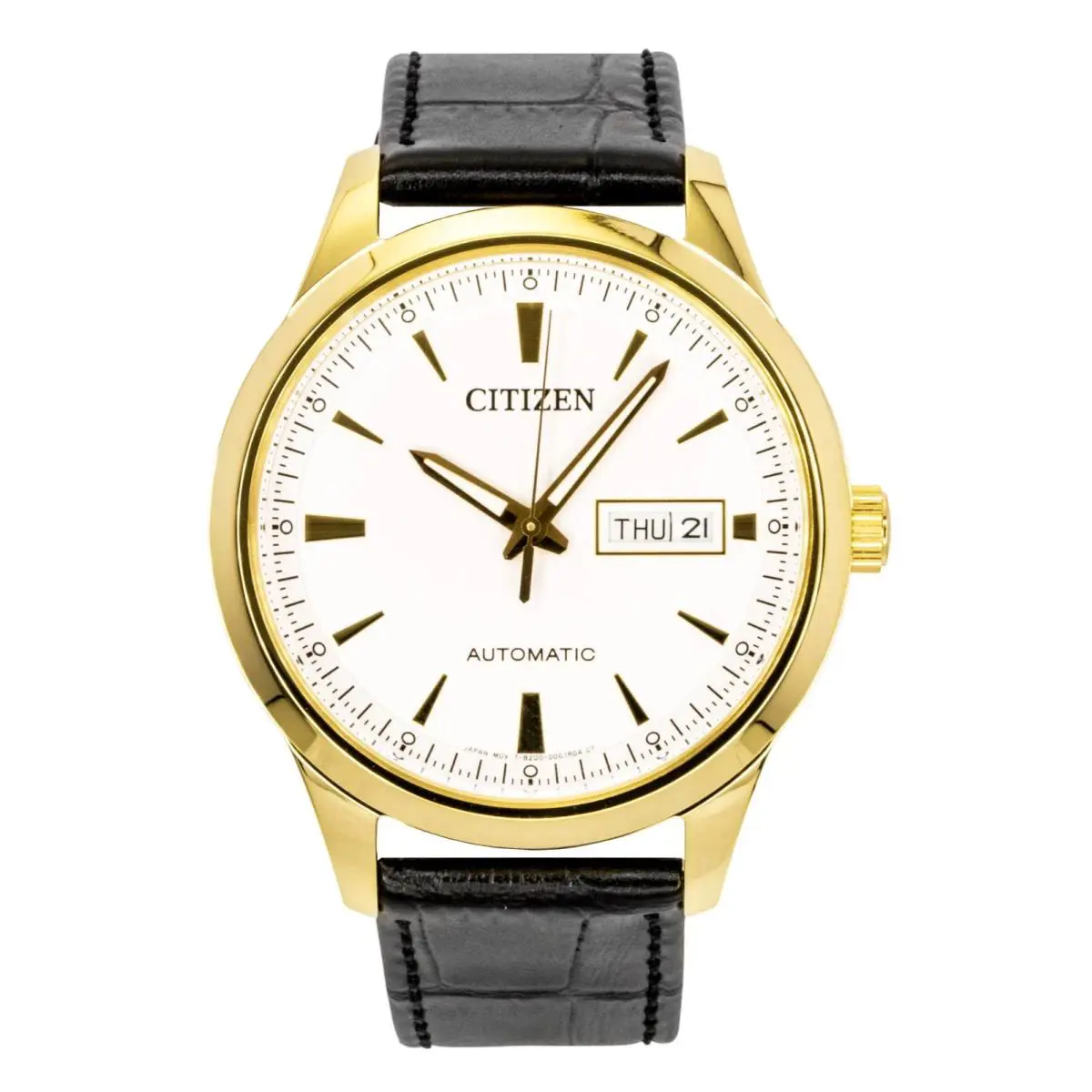 Citizen Leather Strap Analog White Dial Automatic NY4059-09A Mens Watch