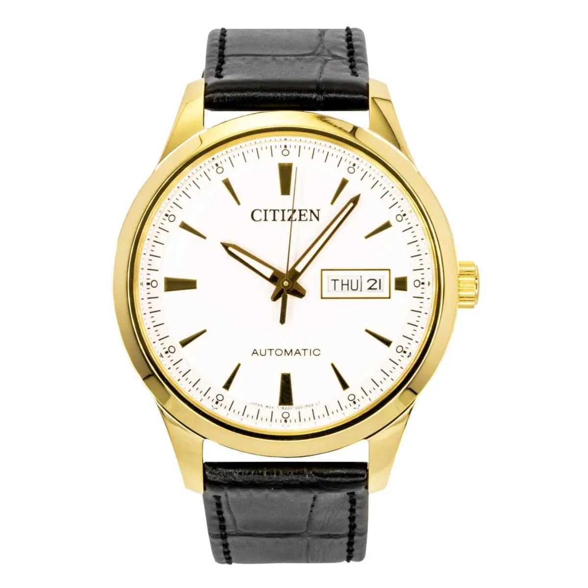 Citizen Analog Leather Strap White Dial Automatic 50m NY4059-09A Mens Watch
