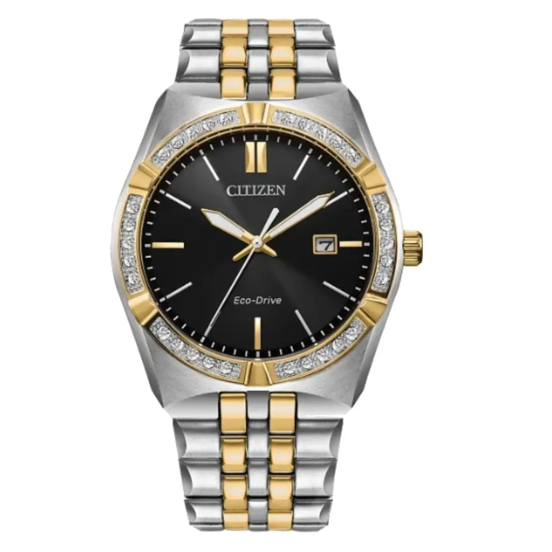 Eco-drive Men`s Corso Two-tone Diamond Black Dial Watch - BM7644-51E by Citizen
