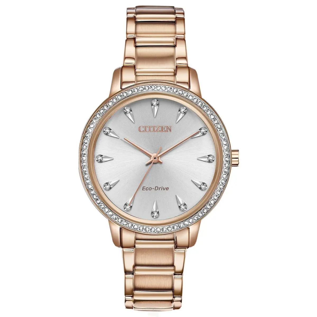 Citizen FE7043-55A Silhouette Crystal Eco-drive Women`s 36 mm Watch - Dial: Silver, Band: Pink, Bezel: Pink